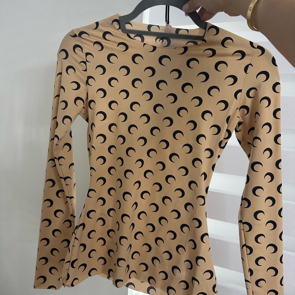 Marine Serre Tan Long Sleeve Top with Black Crescent Pattern - Picture 13 of 16